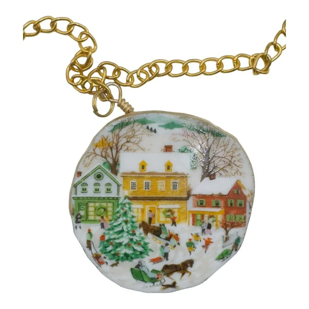 1989 Avon Country Christmas Broken China Necklace w Agate & Amber Stones Artisan - Picture 7 of 11